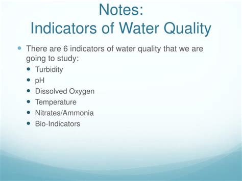 what are the 6 indicators of water quality